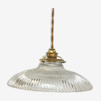 Vintage holophanous glass pendant lamp