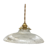 Vintage holophanous glass pendant lamp