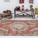 4x7 Red and Beige Turkish Vintage Rug