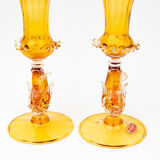 Pair of Hand Blown Salviati Venetian Dolphin Figural Candleholders