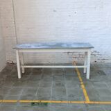 Table de ferme vintage avec plateau en zinc