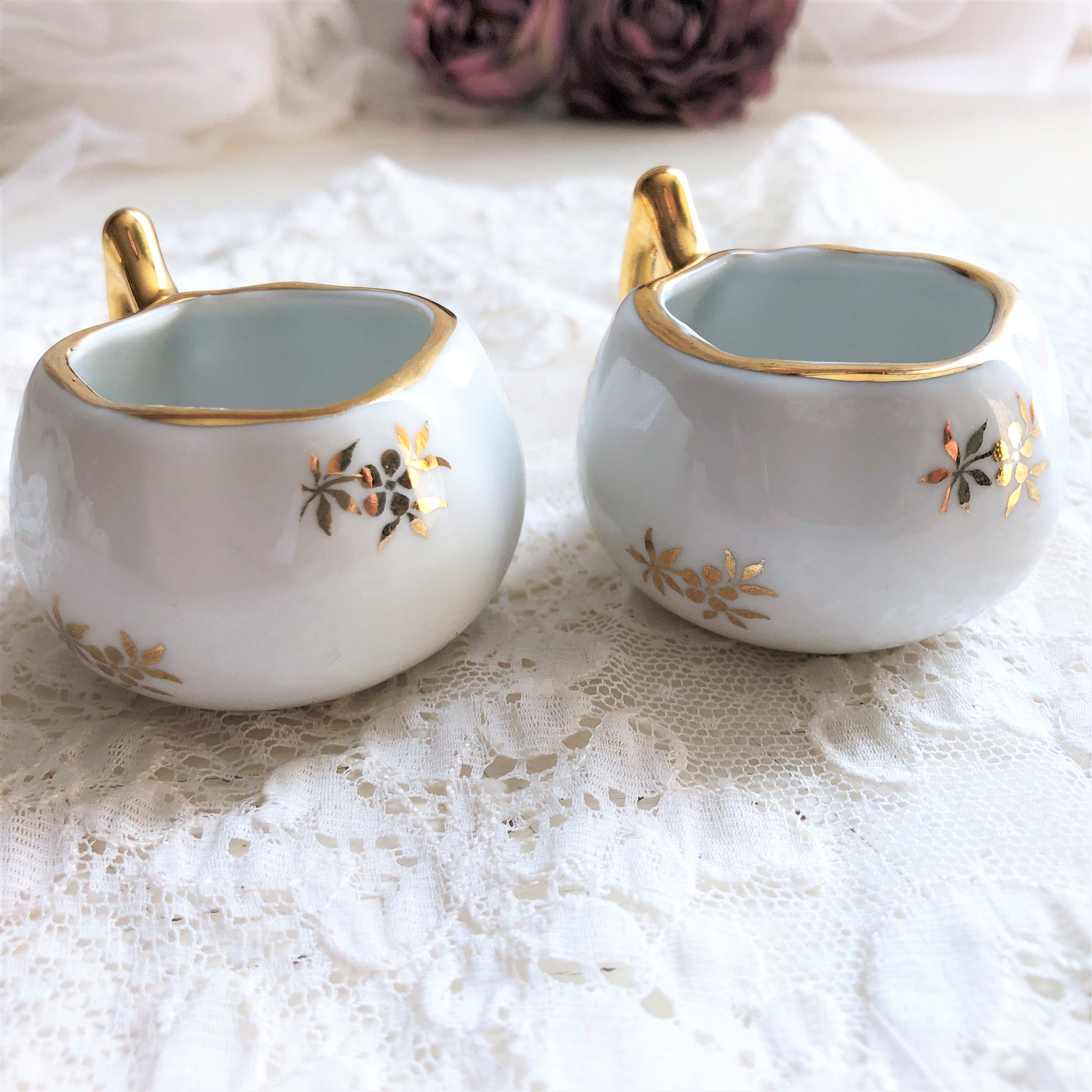 Paire de salerons salières en porcelaine de Luxe de France