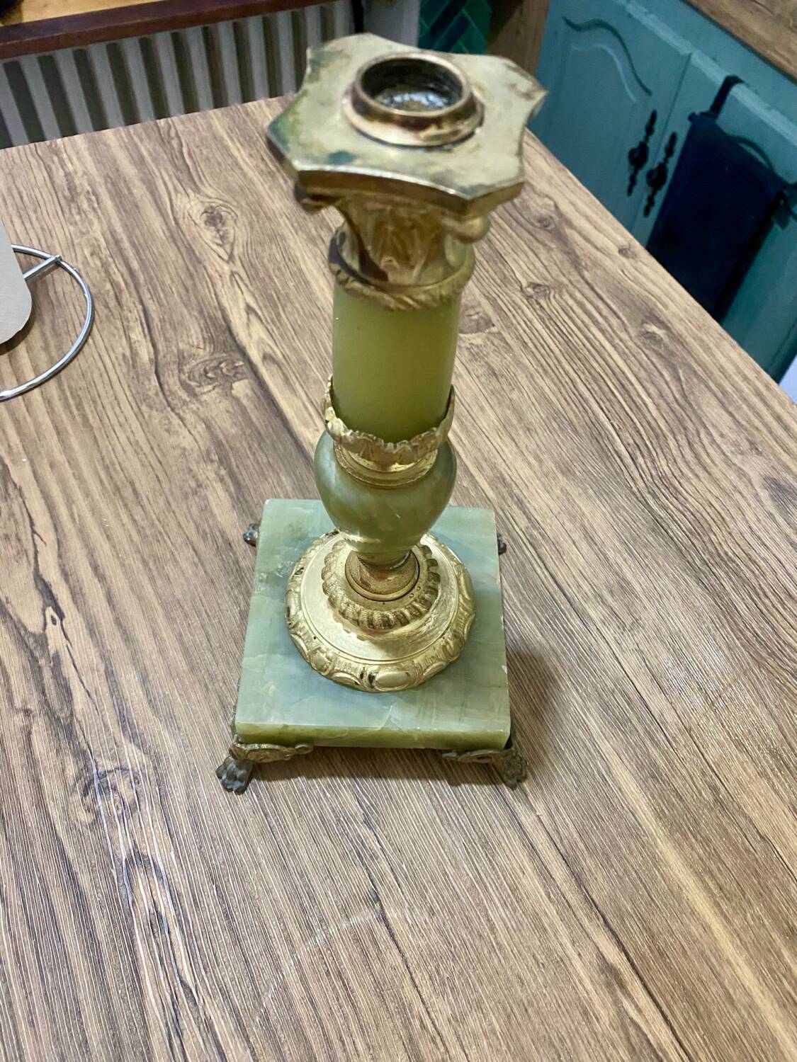 Antique lamp base in green onyx and gilded brass – late 19th / early 20th century