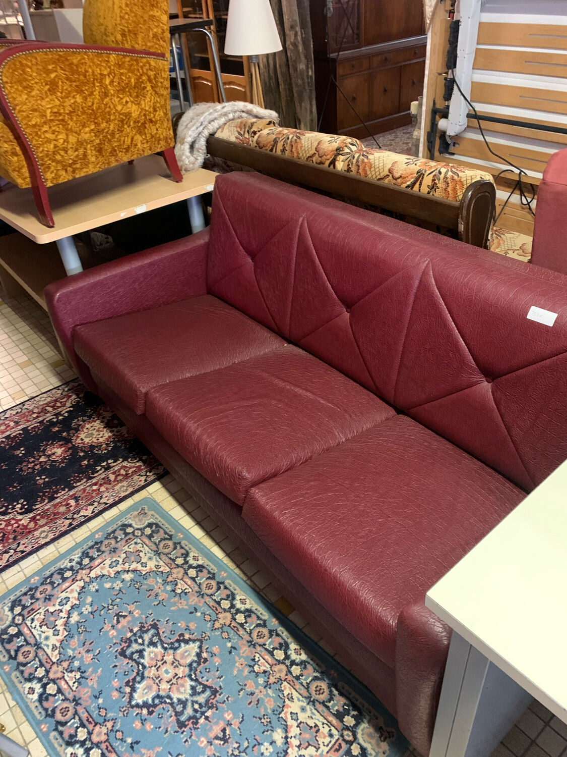 Red leather sofa 70s folding bed