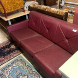 Red leather sofa 70s folding bed