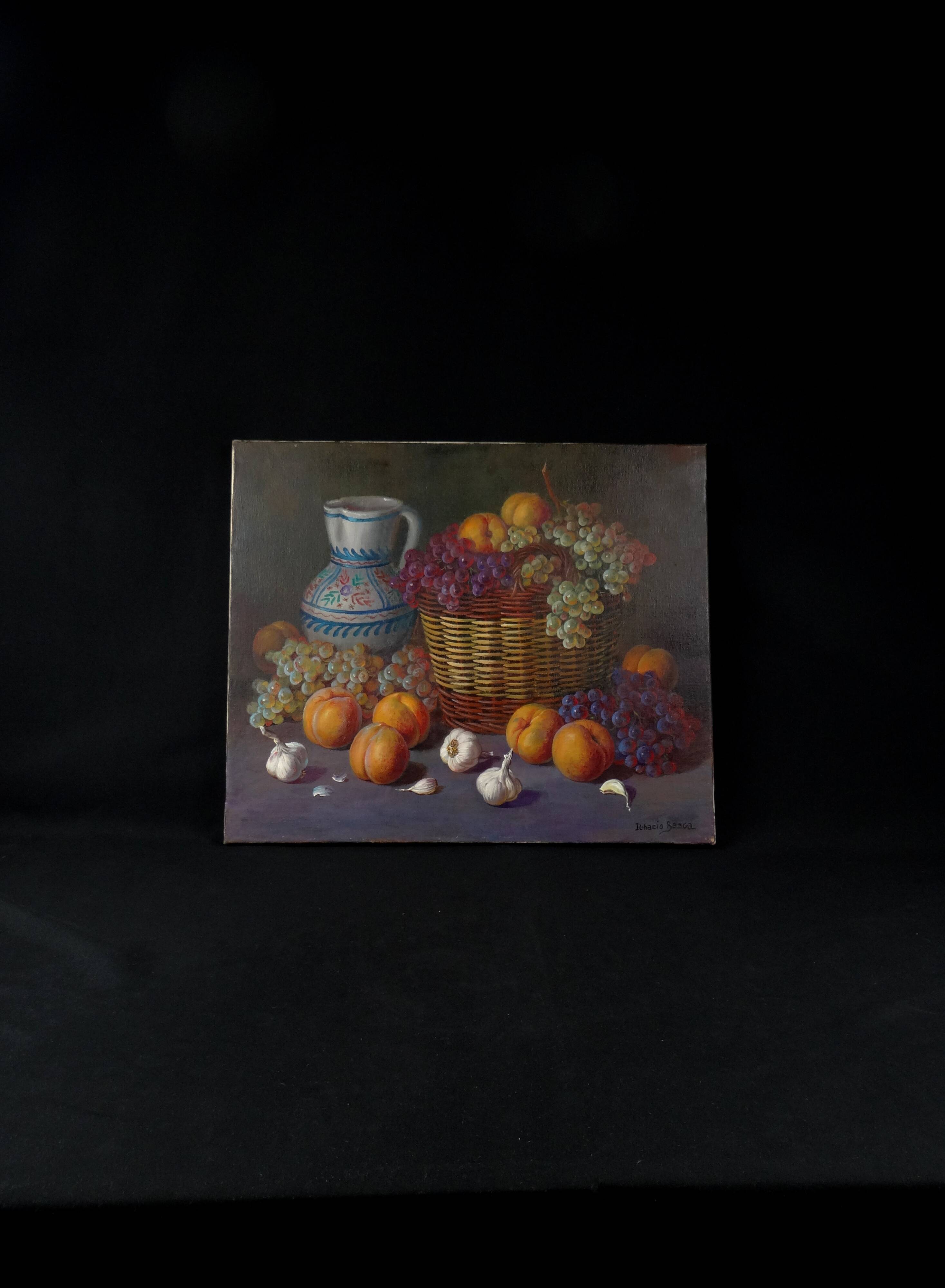 'Cestas de Frutas' (Basket of fruit) Oil on canvas signed Ignacio Besga
