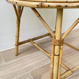 Round coffee table rattan and oak vintage