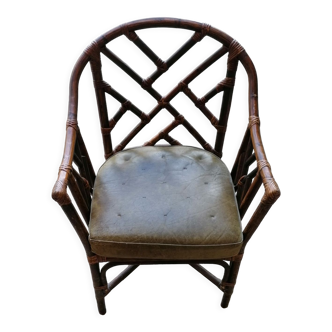 Rattan and leather armchair - McGuire style