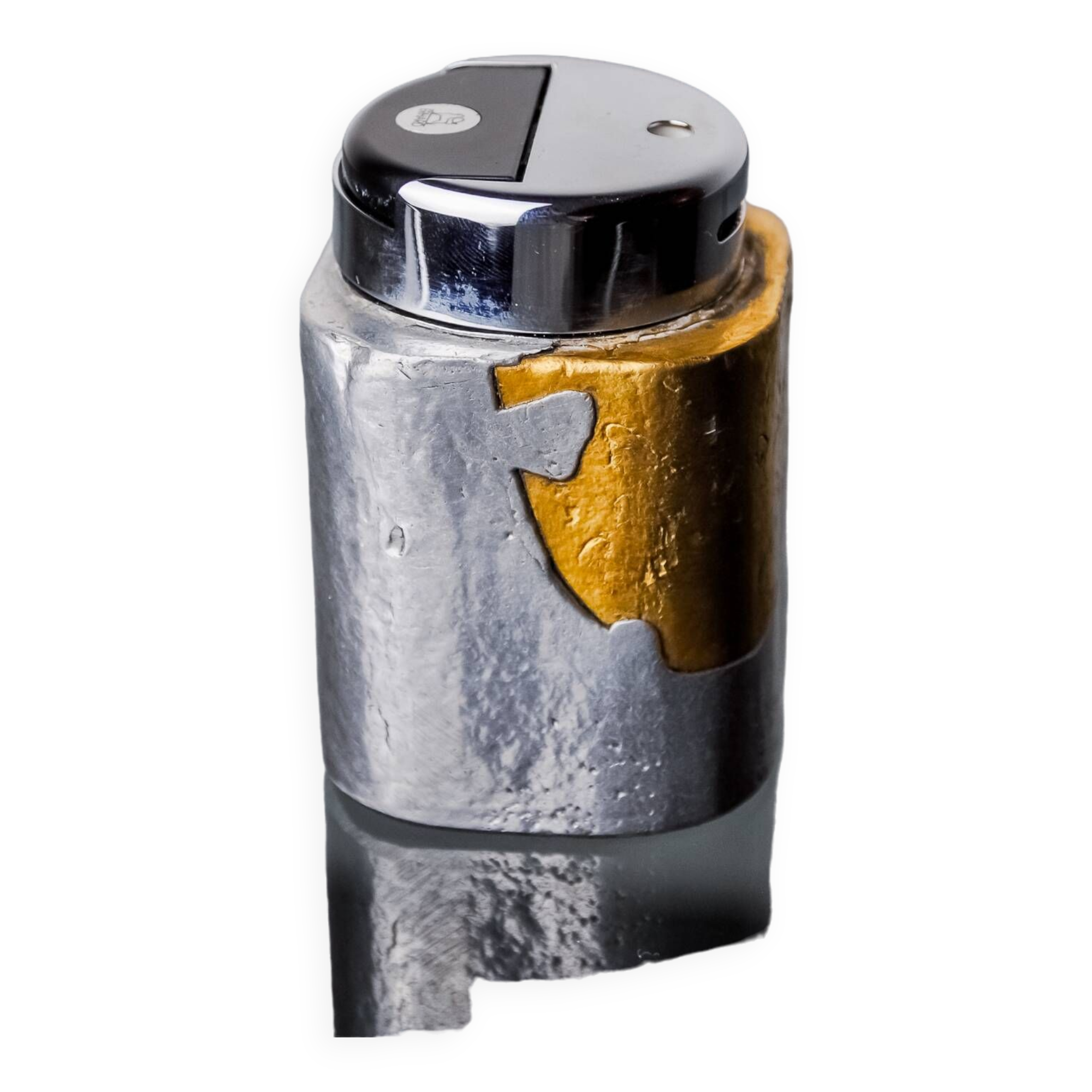 Brutalist lighter by Art3, Brass and aluminum, 1970, Spain