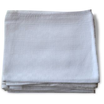 Old linen, suite of seven napkins, damask in white cotton