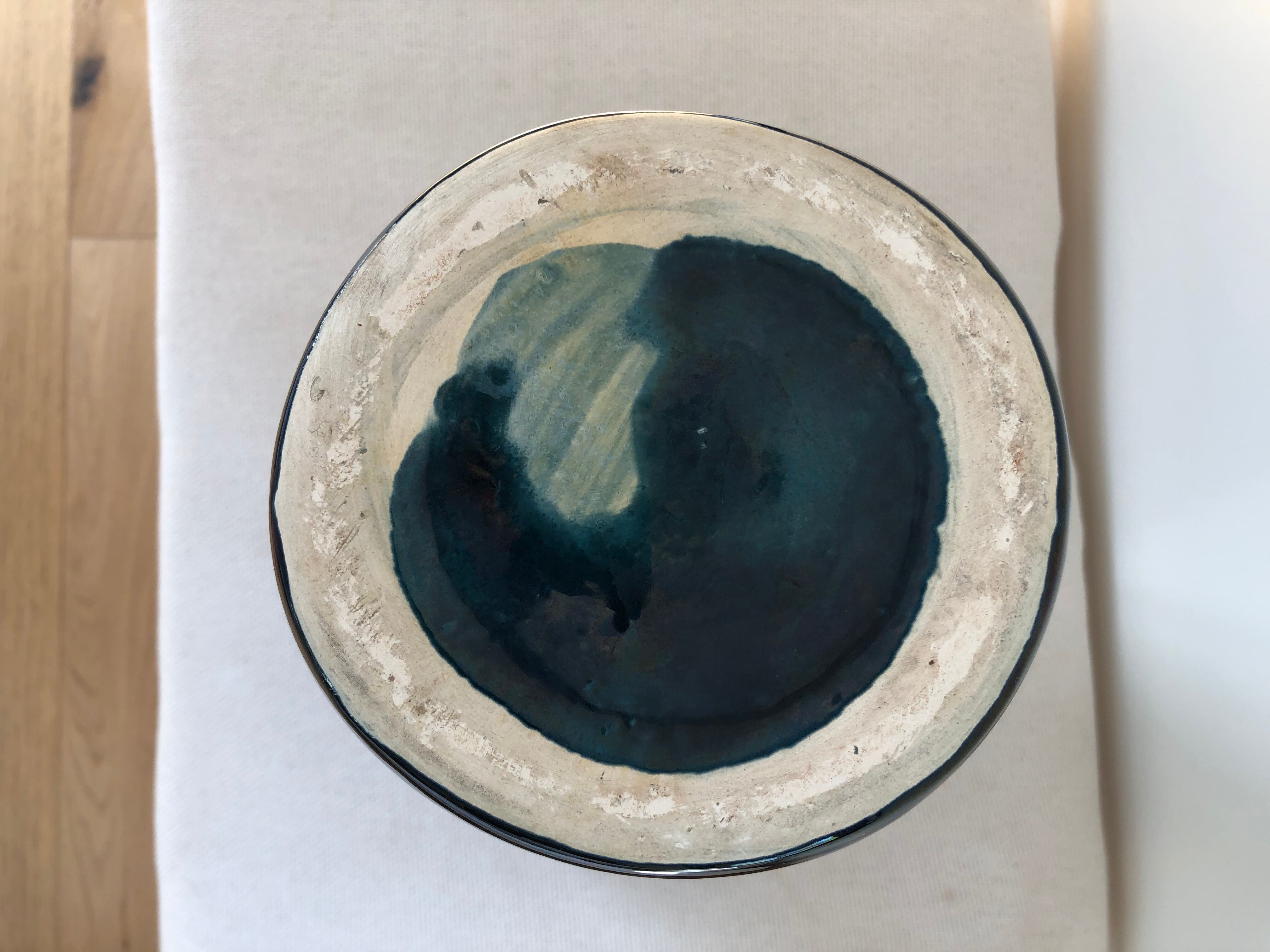 High ceramic vase glazed vintage blue