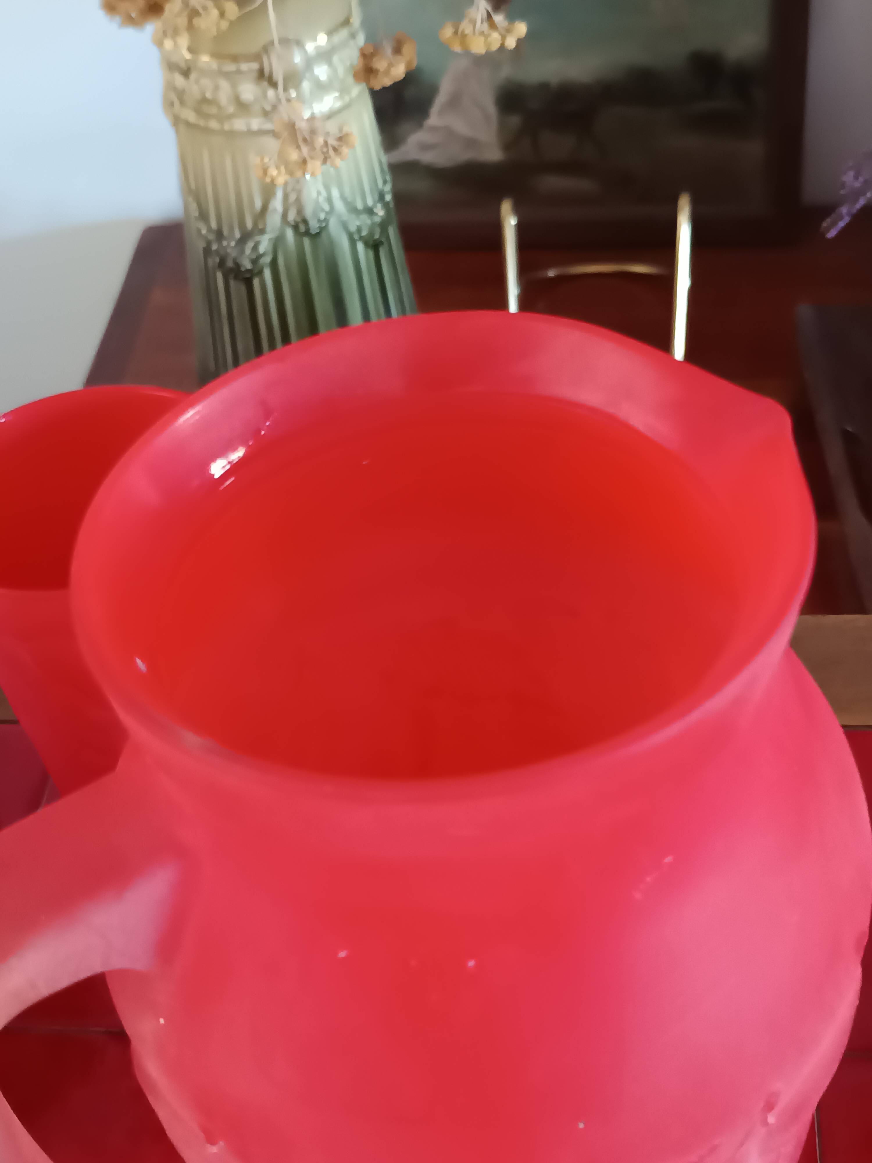 Cervé vintage red frosted glass orangeade set with fruit decoration