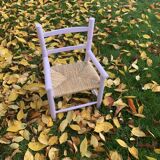 Fauteuil enfant vintage en bois rose et paille