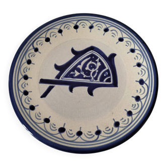 Blue and beige ceramic plate in the Nabeul style, 1970s