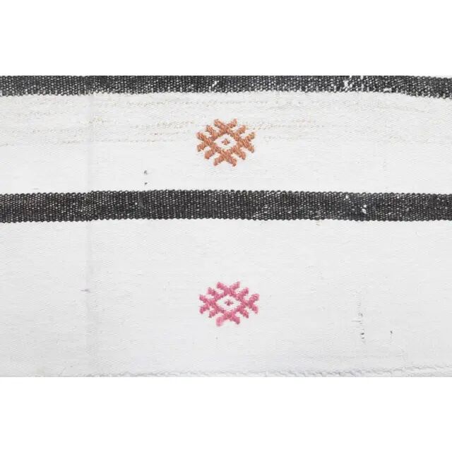 Vintage Turkish Handmade Wool Cotton White Rug 77x144