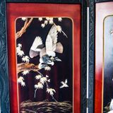 Early 20th century 4 panel room divider folding screen with 3d birds