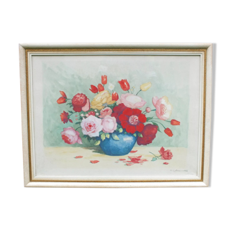 Large watercolor bouquet of flowers signed Bessonnat