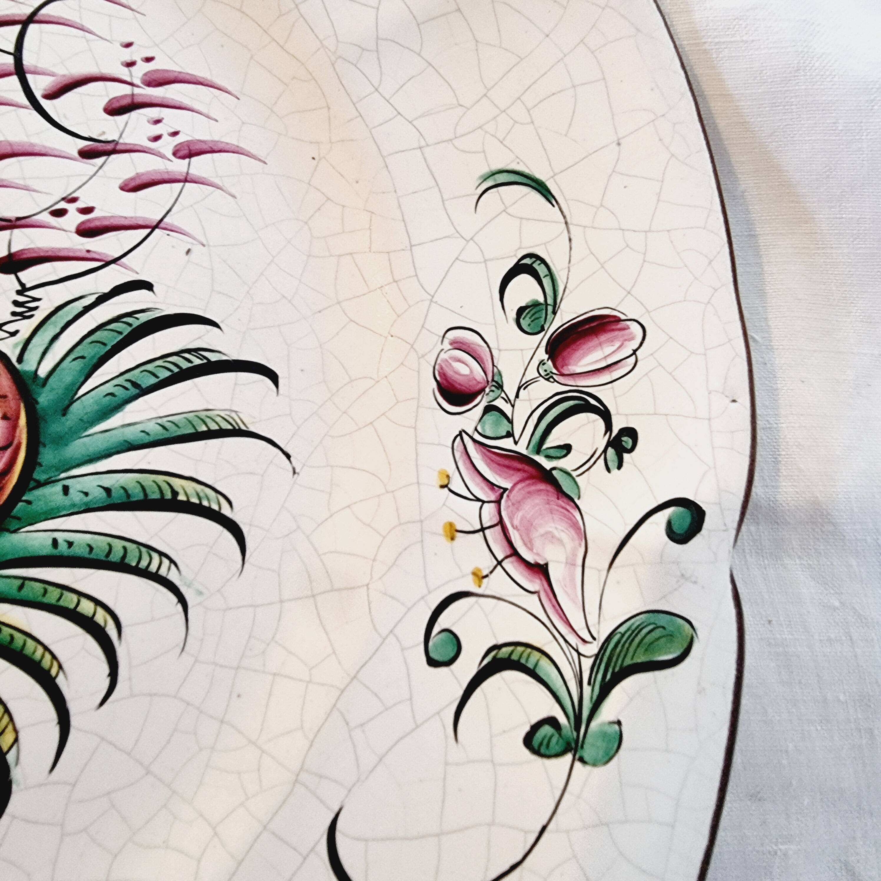 Antique ceramic or earthenware plate from the 19th century, Chinese style decoration