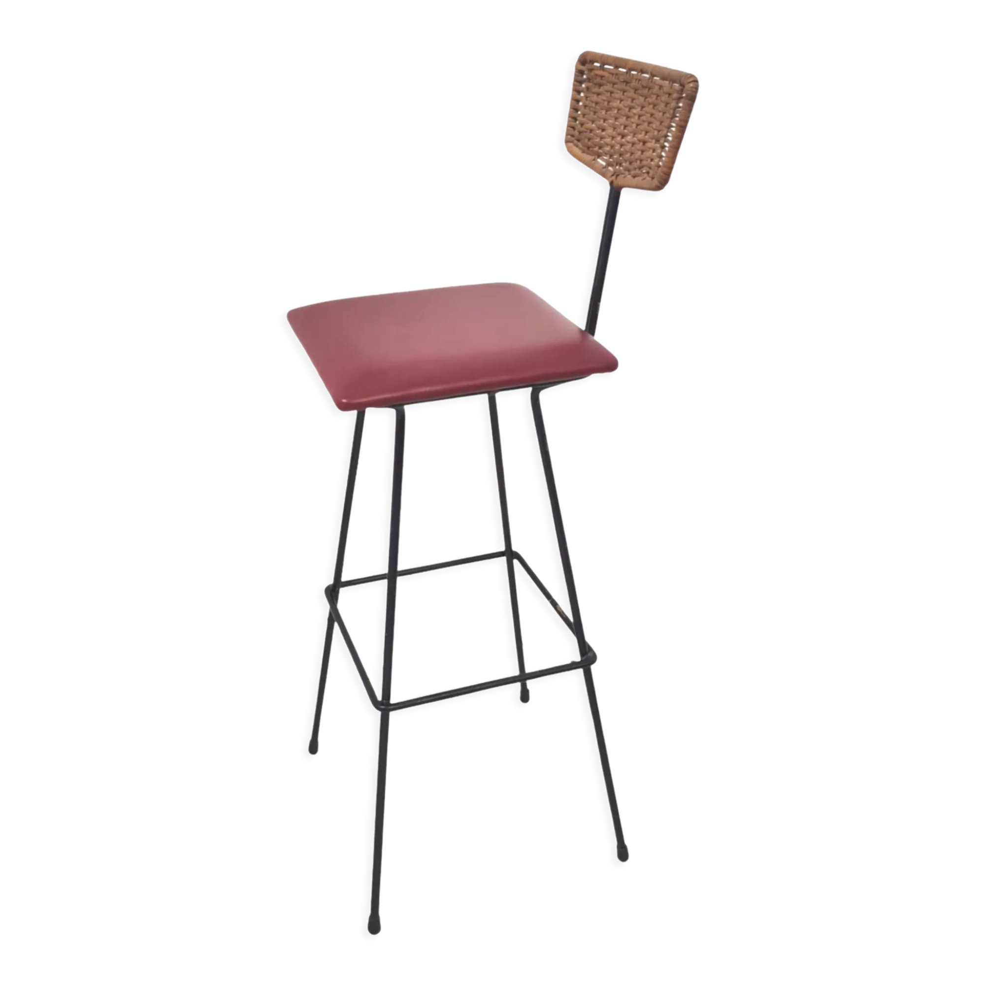 Mid century metal and rattan bar stool by Maria Witzemann for Erwin Behr, Germany 1950s