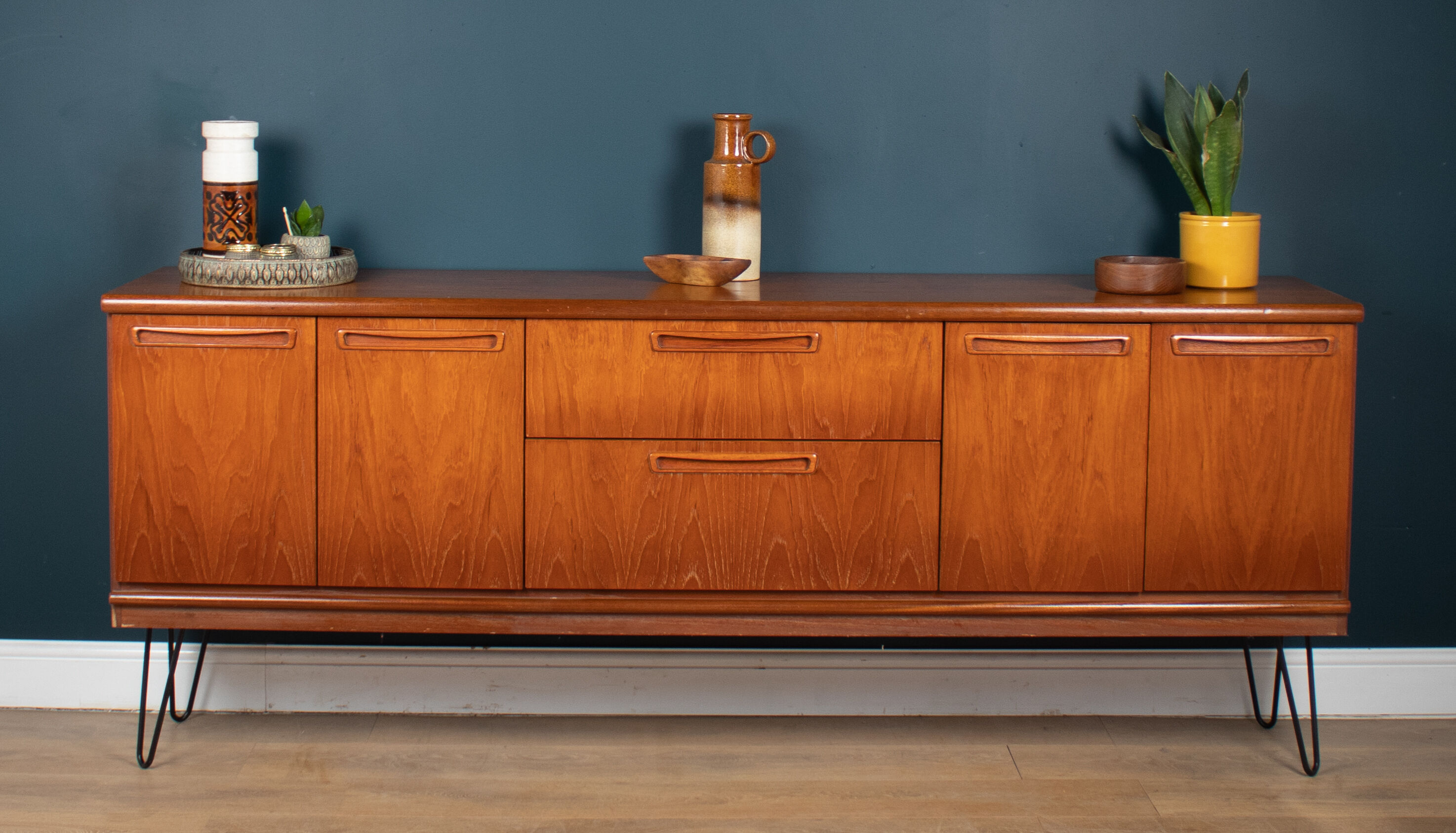 Retro Teak 1960s Meredew Mid Century Sideboard On Hairpin Legs