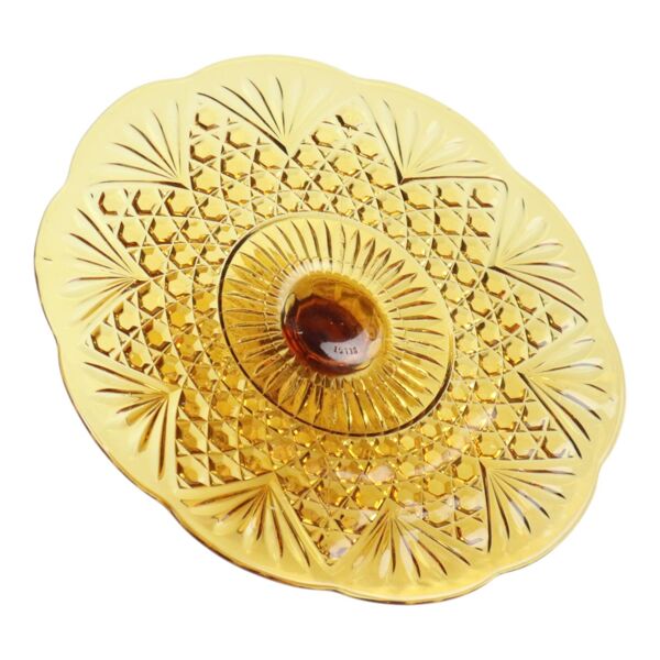 Présentoir à gâteaux Art Déco Ambre Verre Dépression 33 cm
