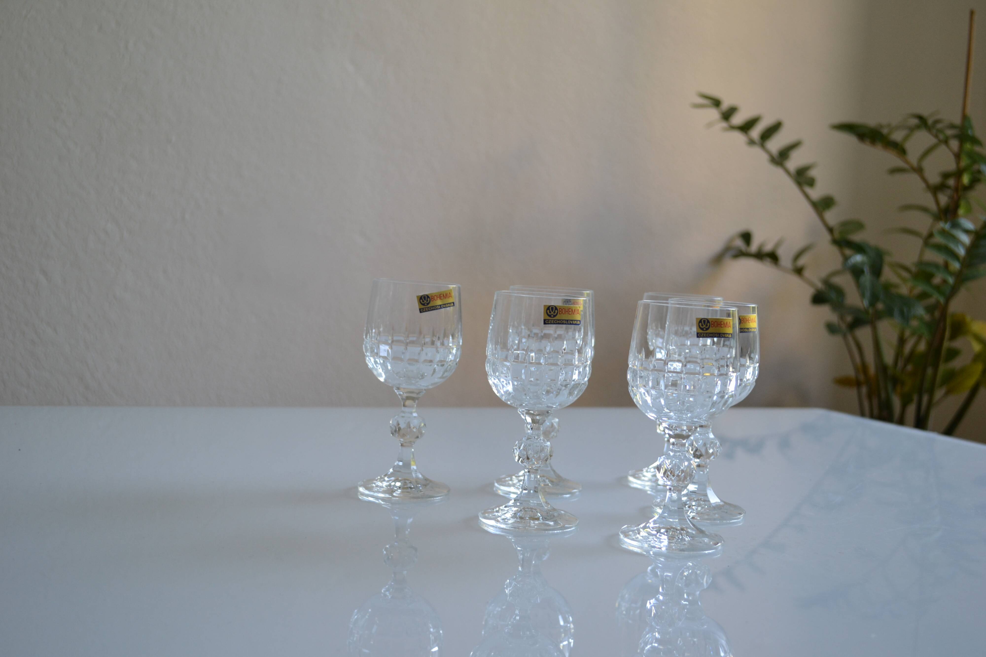 6 port glasses in Bohemian crystal Czechoslovakia