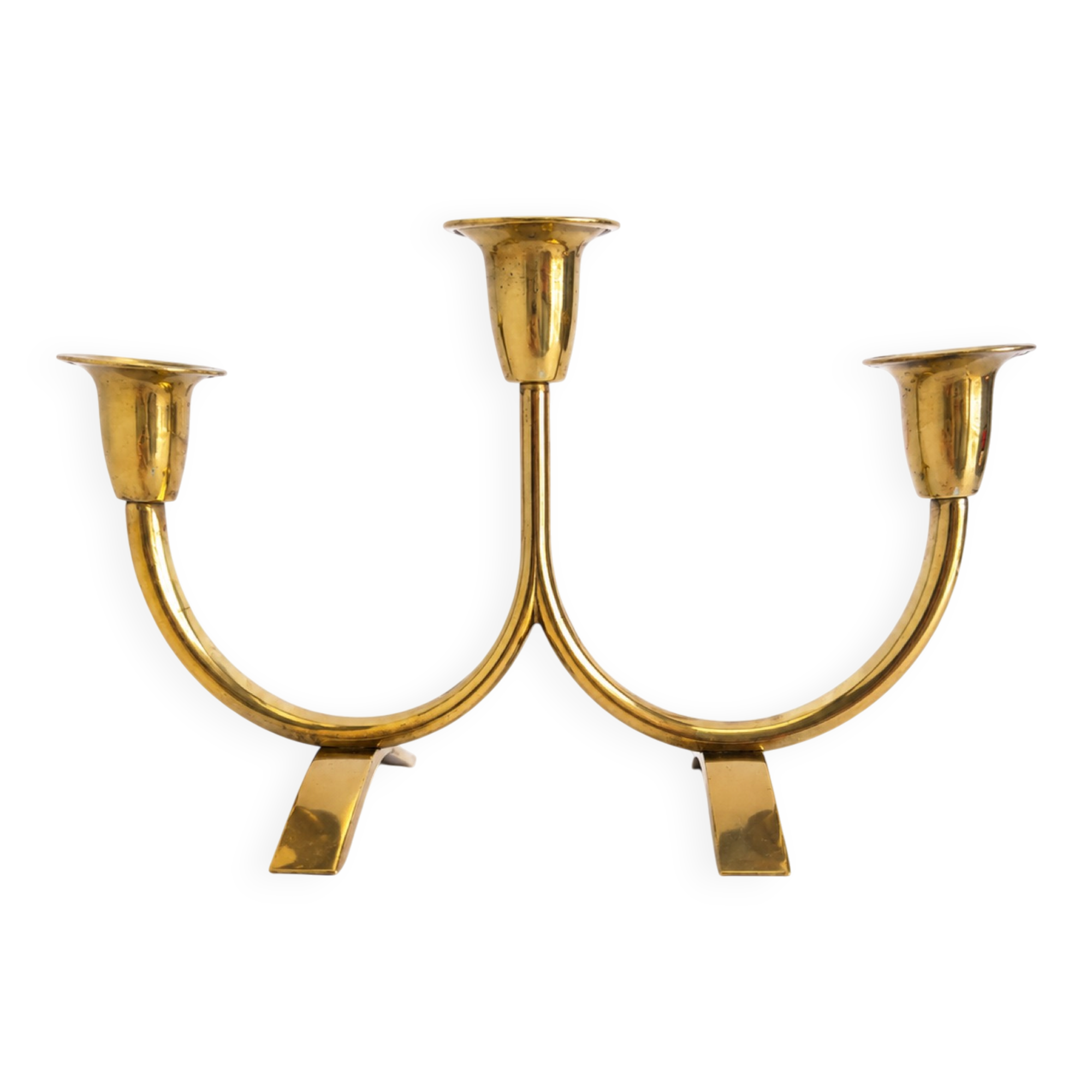 Candelabrum in brass attributed to Gunnar Ander, Ystad, Sweden, mid-20th century.