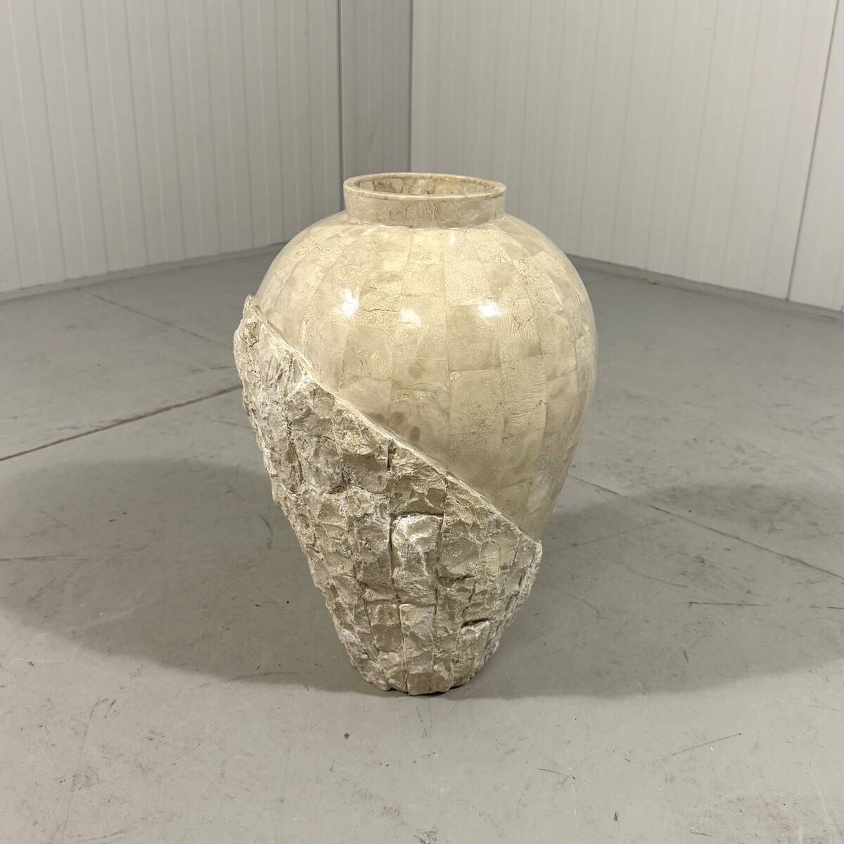 Travertine mactan stone columns & vase 1980’s