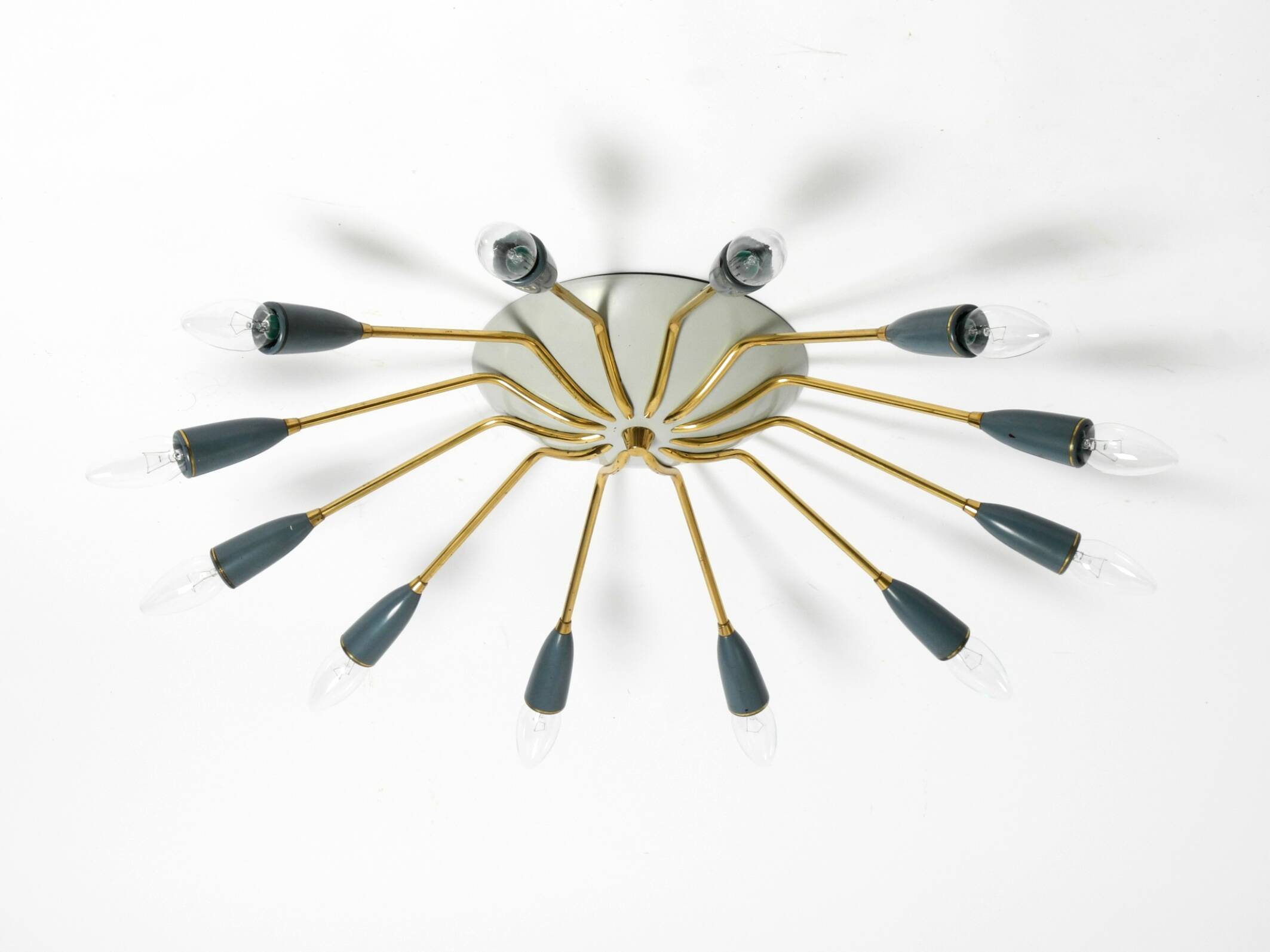 Very nice large 12-armed Mid Century Modern Brass Sputnik ceiling lamp