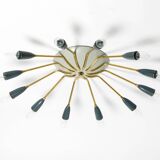 Very nice large 12-armed Mid Century Modern Brass Sputnik ceiling lamp