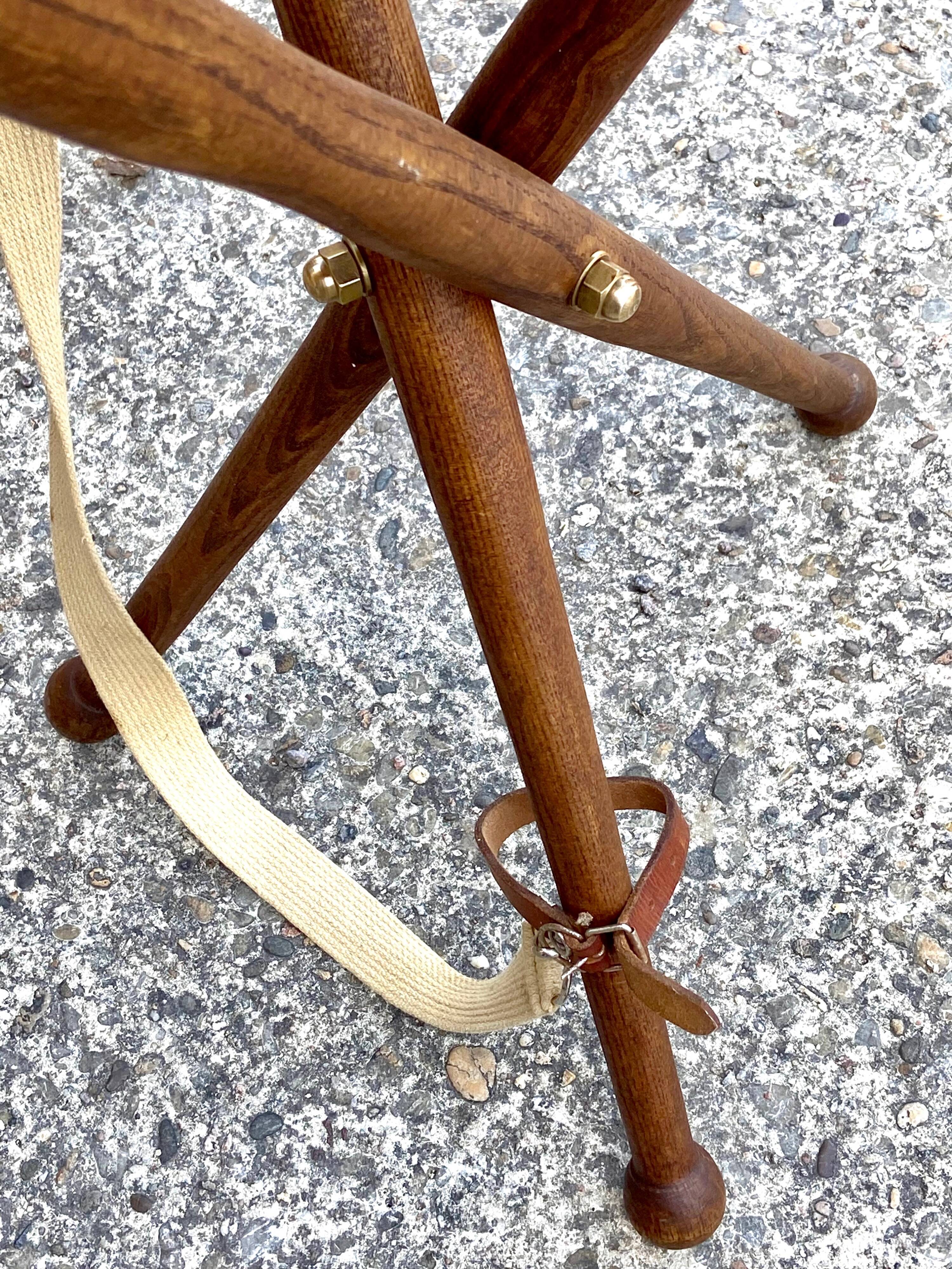 Folding leather tripod stool