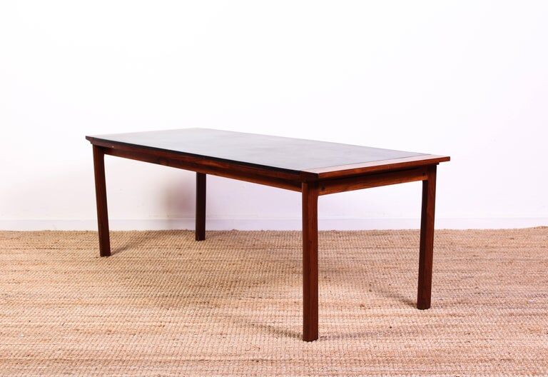Rosewood coffee table with Denmark leather tray