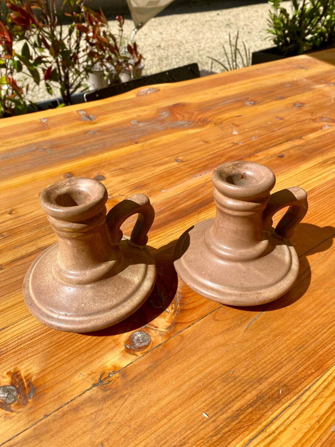 Vintage stoneware candle holders
