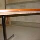 Square table in solid wood mosaic with chrome base, circa 1970