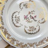 8 petites assiettes vintage dépareillées en porcelaine française Limoges, Orchies - motifs fleurs dorées et oiseau