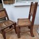 Pair of solid wood and bamboo chairs, brutalist style, 90 cm