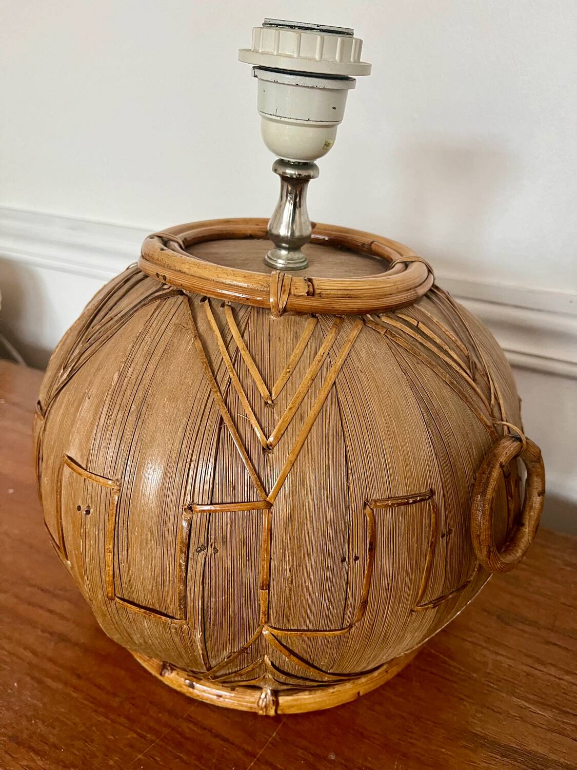 Pair of vintage rattan ball lamp bases