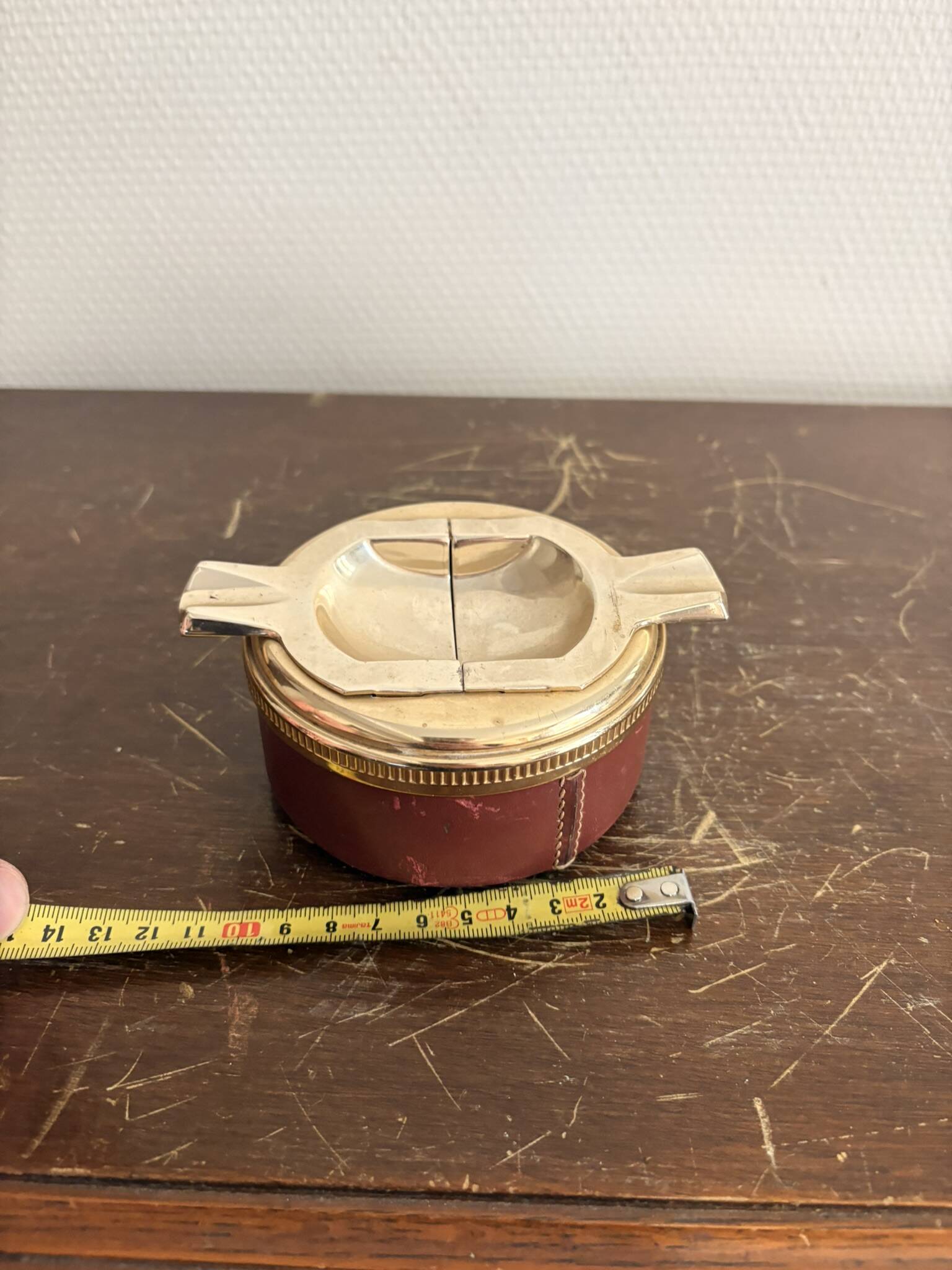 Mid-Century Modern Italian Silver Metal Leather Table Ashtray