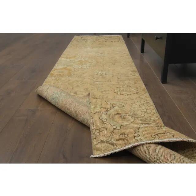 1970s Vintage Turkish Hand-Knotted Wool Cotton Orange Runner Rug 61x286