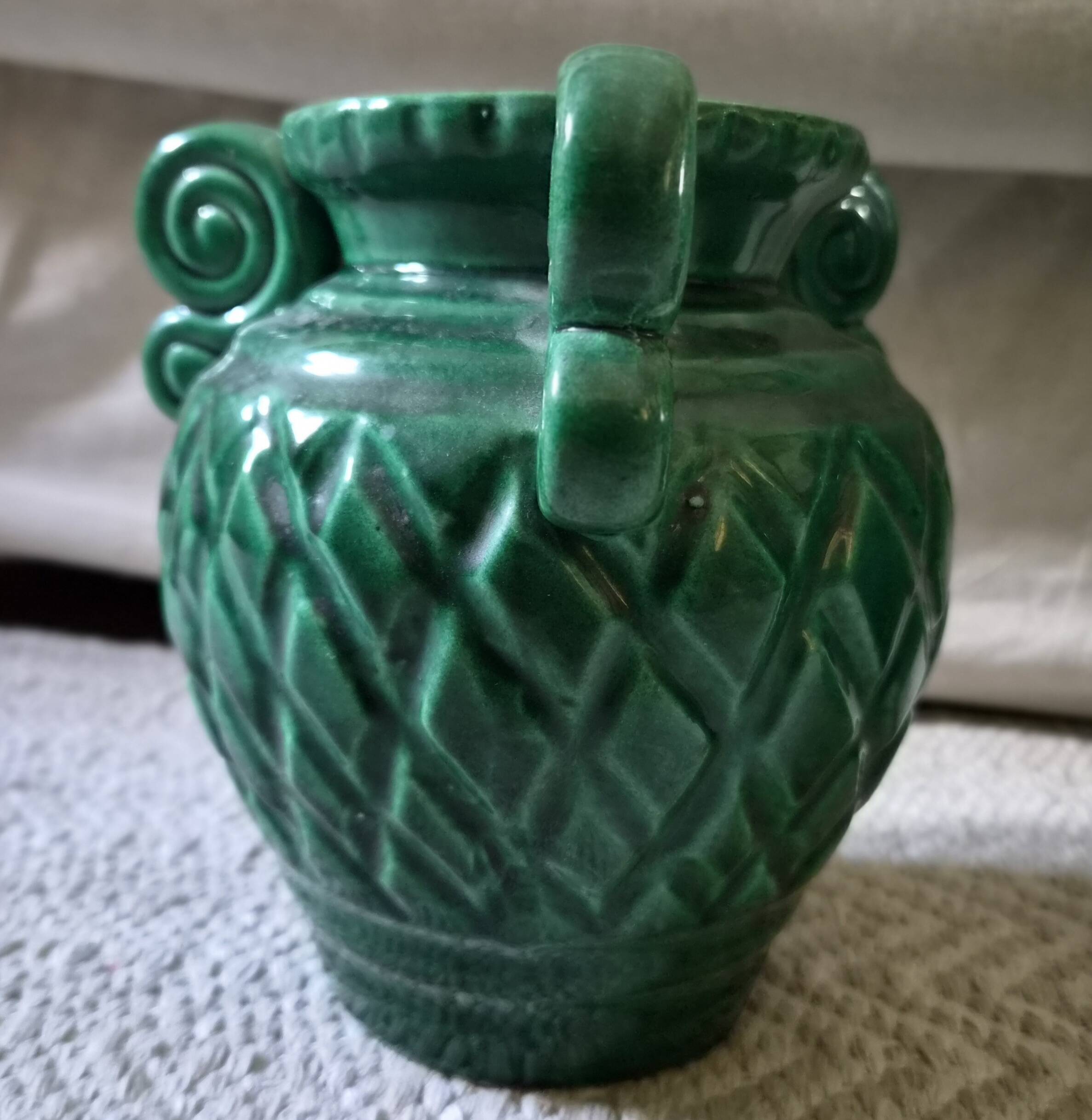 Vintage Vallauris trio of emerald green vases from the 50s/60s.
