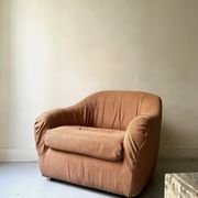 Velvet armchair in peach-orange, Steiner Paris France 1970