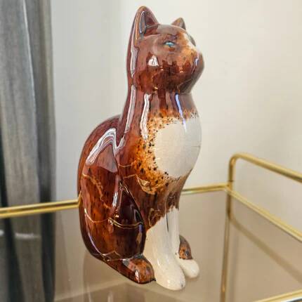 Large glazed ceramic cat figurine - mid-century style - 36 cm