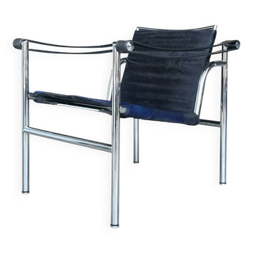 LC1 blue and black ponyskin armchair by Le Corbusier et al for Cassina 1990