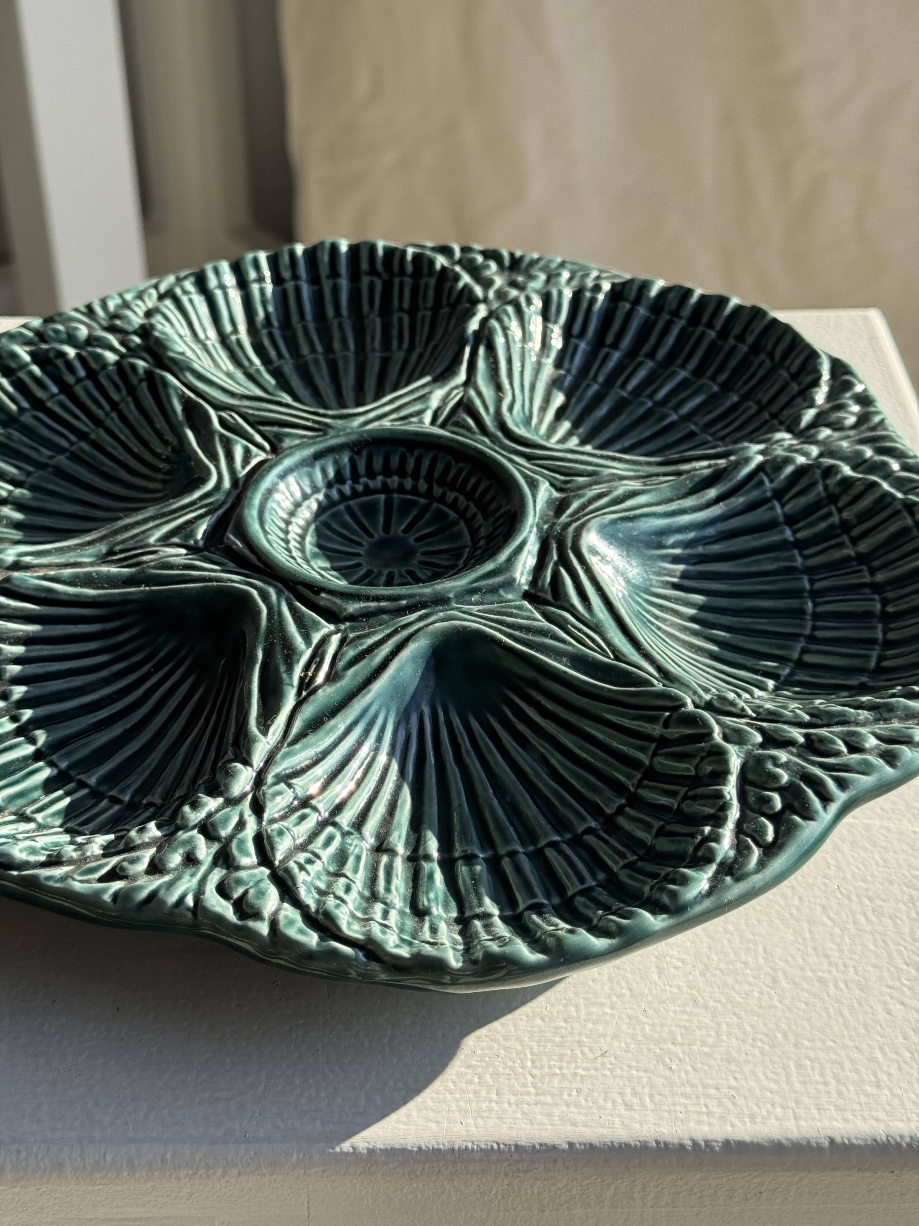 Plat à compartiment coquillages turquoise D28