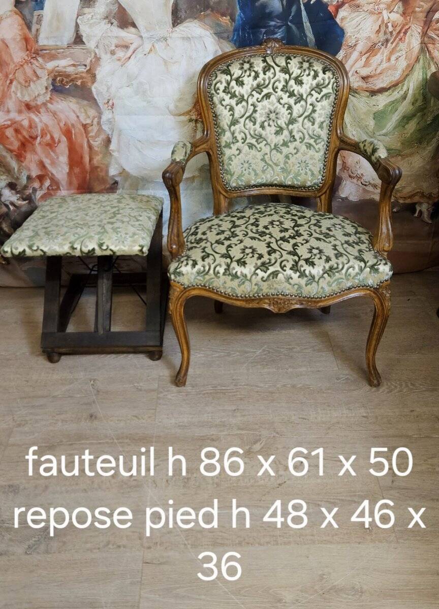 Louis XV style armchair, accompanied by its matching footrest.