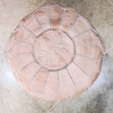 Moroccan pouf in embroidered natural leather