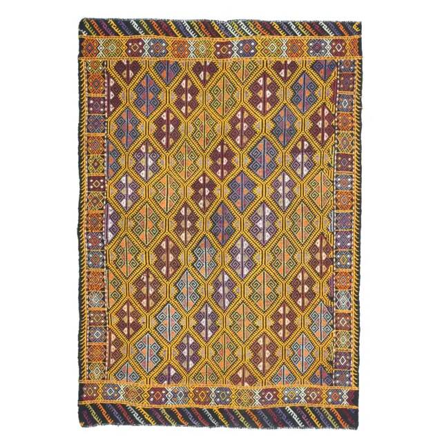 Vintage Turkish Oushak Handmade Wool & Cotton Yellow Area Rug 155x223