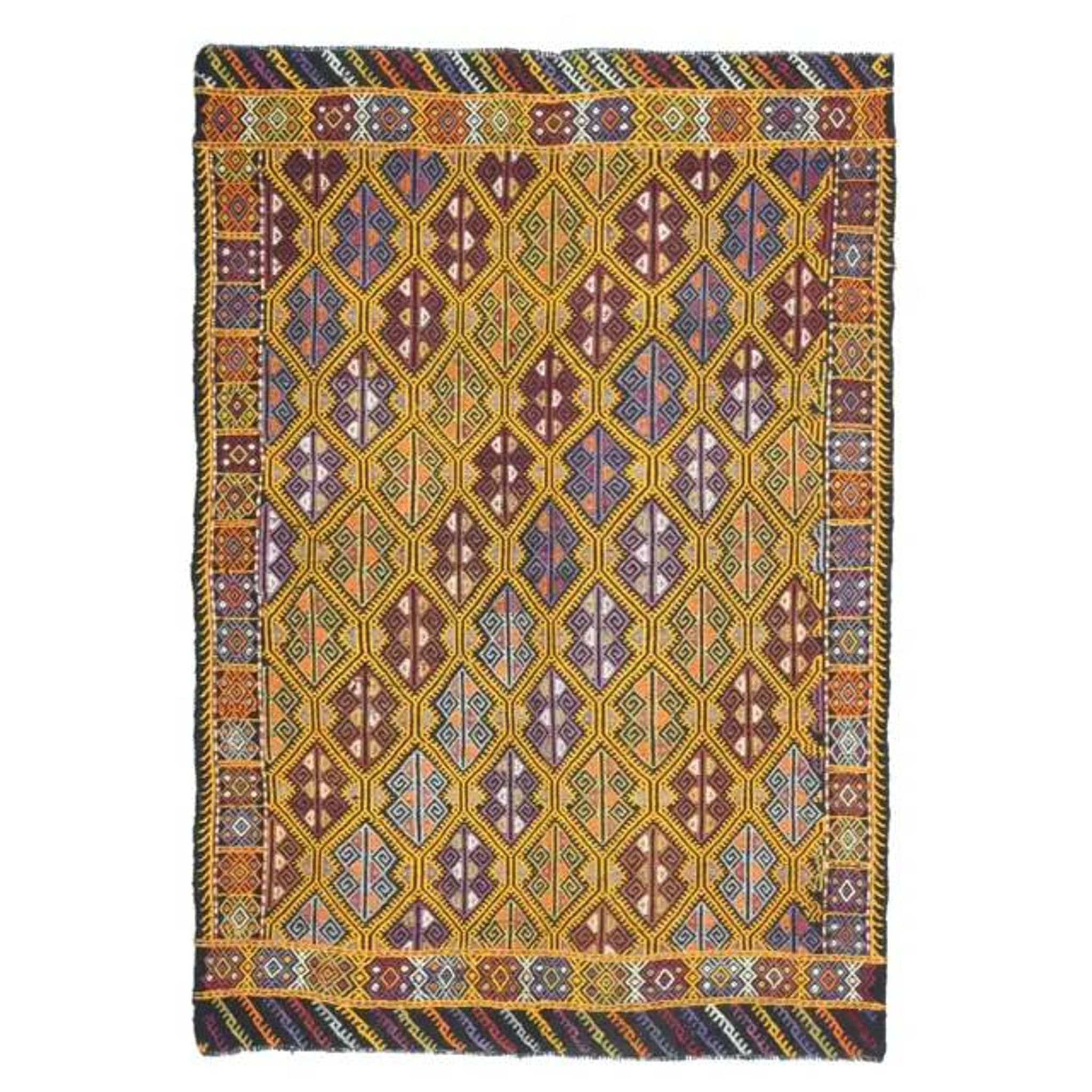 Vintage Turkish Oushak Handmade Wool & Cotton Yellow Area Rug 155x223