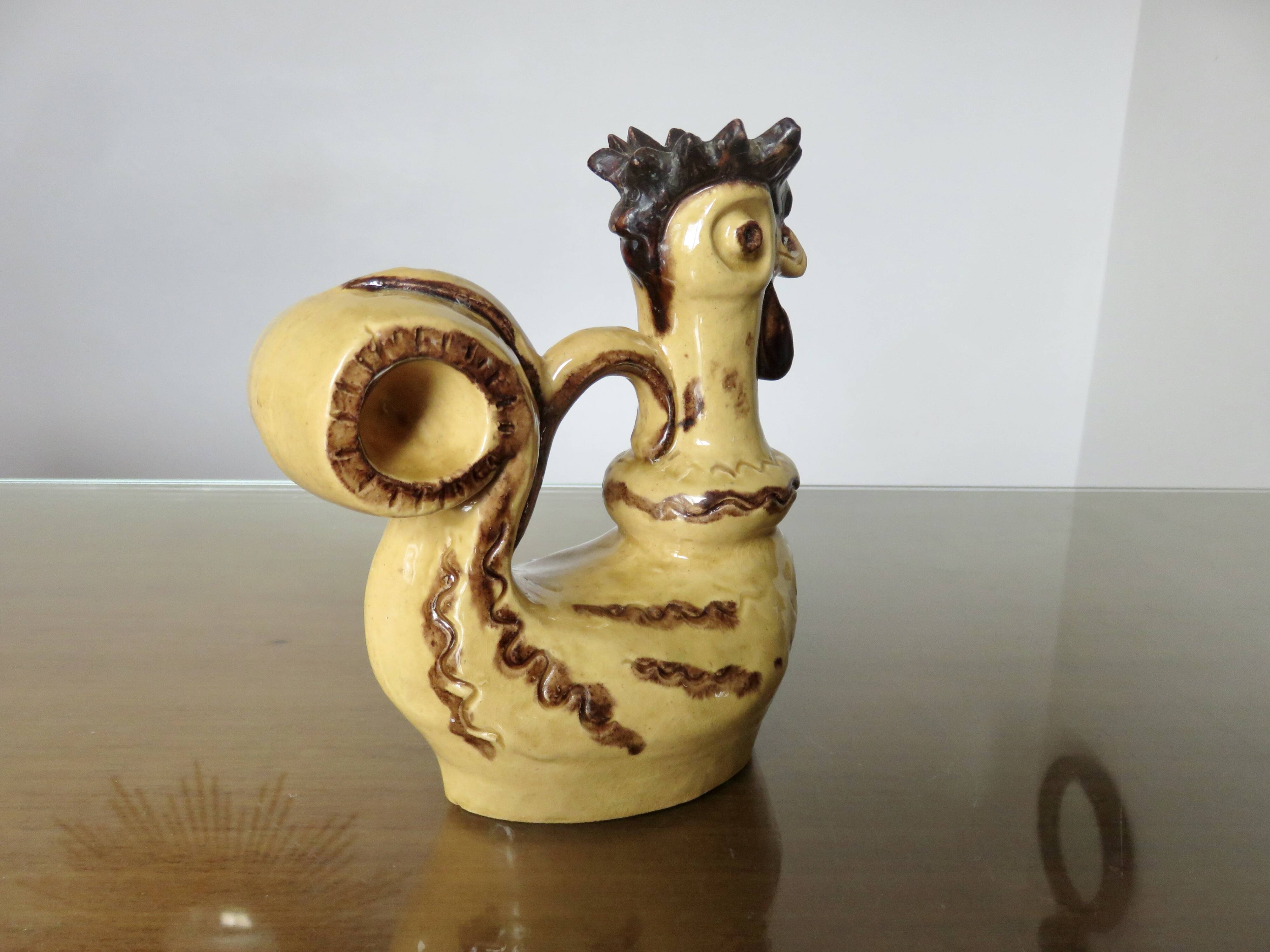 Ceramic candlestick "the rooster" from Périgourdine pottery, 1960