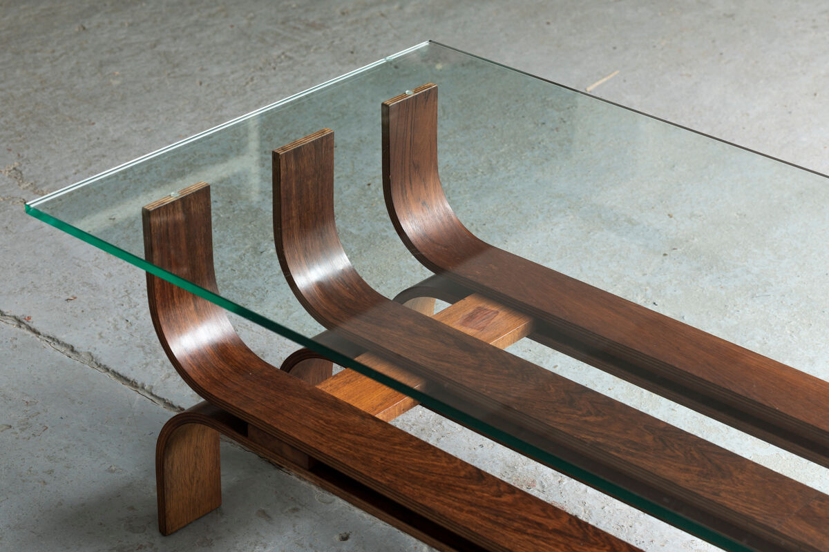 Coffee table with a steam-bent base by Ilse Möbel, 1960’s